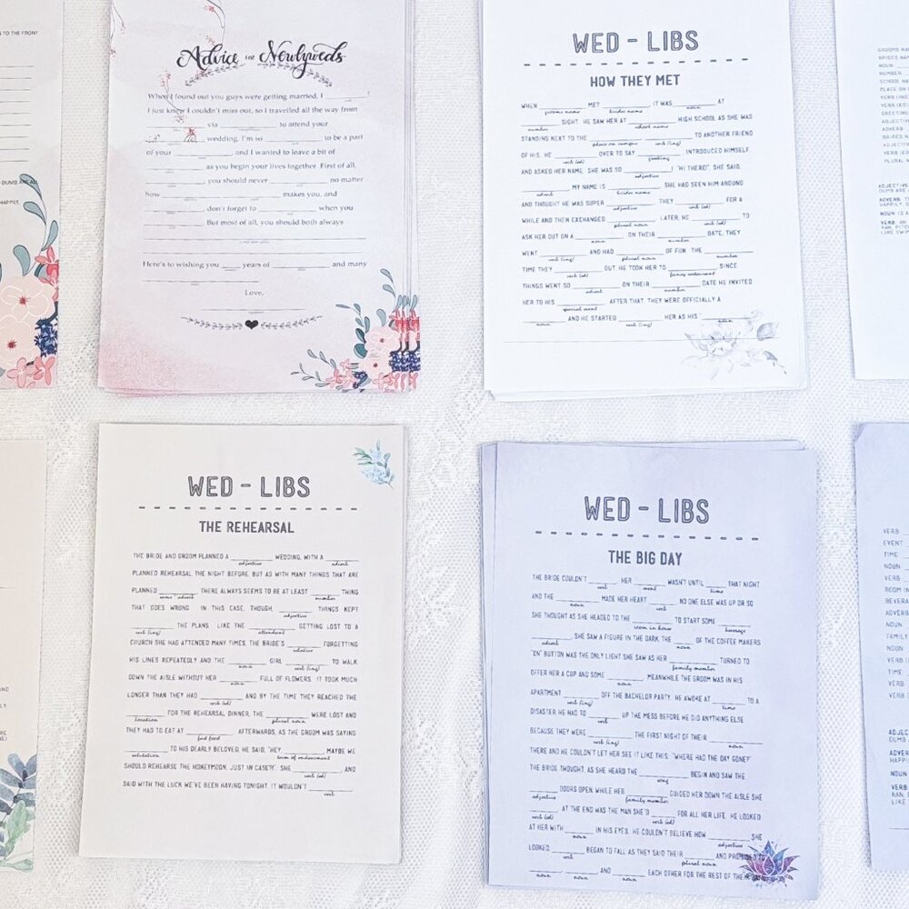 Wedding Guest Table Top MadLibs WEDLIBS Series Fill In The Blank Game Reception